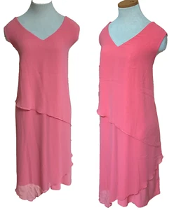 NEW Nina Leonard 3X Sleeveless Dress & Cascading Chiffon Detail CORAL PLUS SZ 3X - Picture 1 of 11