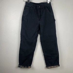 VTG Carhartt Black Carpenter Canvas Pants Flannel Lined B111 BLK 30x30 Workwear - Picture 1 of 5