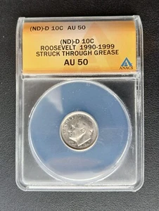 ND MAJOR STRUCK THRU GREASE DIME ANACS AU50 PICTURES INCLUDED - Picture 1 of 2