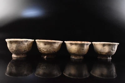 F2814: Japanese Old Hagi-ware White glaze TEA CUP Senchawan4pcs, - Image 1 of 4