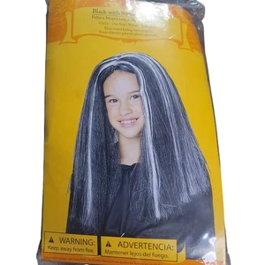 Halloween Wig Black White Streak Child Costume Elasticized Lining One Size NEW - Picture 1 of 7