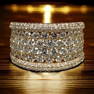 Estate 18K Yellow Gold Prong Set Diamond Wide Cigar Band Cocktail Ring 4.70ctw - Picture 1 of 12