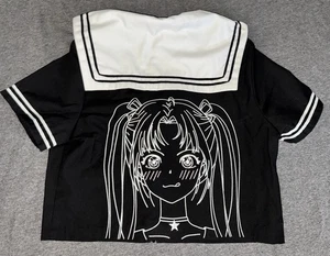 Romwe Kawaii Sailor Collar Top S Small Size 4 Black & White Anime TU1 - Picture 1 of 4