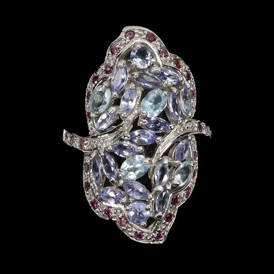 925 Sterling Silver Ring Oval Aquamarine Tanzanite Garnet Gemstone Jewelry Size  - Image 1 of 4