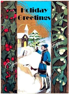 Vintage Altered Art Greyhound and Lady Holiday Cards - Set/4 w Env - Picture 1 of 2