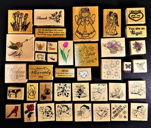 Lot of 39 Wood Rubber Stamps Mostly Christmas plus Various Brands & Themes - Picture 1 of 7