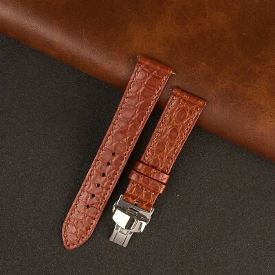 Correa de reloj plana de cuero marrón para hombre correa de reloj de cocodrilo hebilla de cierre de despliegue Foto 1 de 4