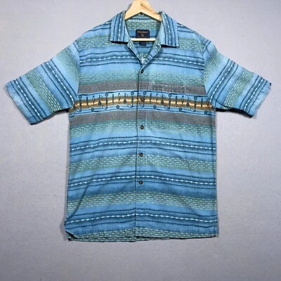 Camisa Hawaiana Woolrich De Colección Hombres Talla Mediana Pesca Manga Corta Azul Años 80 Foto 1 de 4
