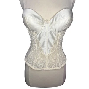 Corsé sin tirantes vintage años 90 Victoria's Secret marfil satinado encaje talla 36C - Imagen 1 de 11