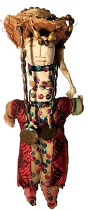 Antique 1920s Egyptian ESNA Upper Nile Doll  beads sequins brass disc 7.5" Cloth - Picture 1 of 16