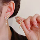 1Pair Zircon Flower Stud Earrings Leaf Pearl Pendant Earrings Sweet EarrinKE