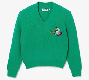 LACOSTE HOLIDAY V-NECK SWEATER JUMPER AF9557 00 LDM GREEN NEW WITH TAGS - Picture 1 of 16