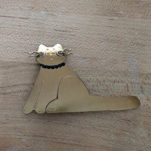 Messing Kätzchen Katze Brosche Anstecknadel - Bild 1 von 4