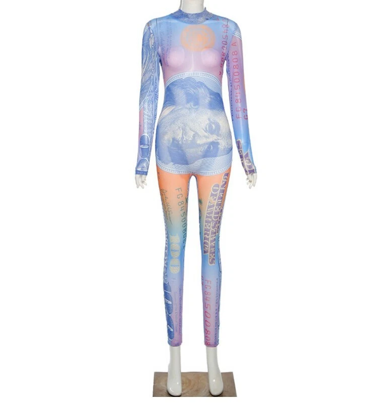 Nuevo Mujeres Estampado Sexy Malla Ver a Través Elástico Ajustado Club Mono #Y Foto 1 de 1