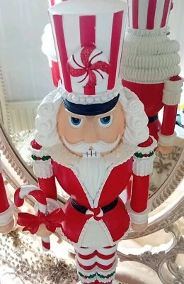 Tk Maxx Christmas Large Candy Cane Red & White Nutcracker Soldier  - Image 1 of 4