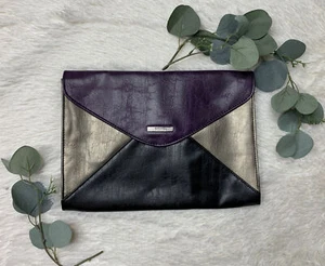 Kenneth Cole REACTION French Envelope Flap Purse Purple Silver Black Clutch - Picture 1 of 6