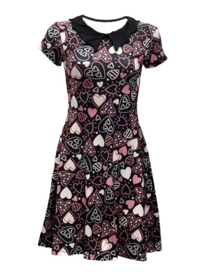 Women's Love Hearts Heart Collar Swing Rockabilly Retro Dress Alternative - Image 1 of 2