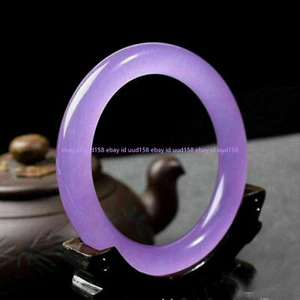 Brazalete de piedras preciosas de jadeíta púrpura lavanda natural 56-66 mm joyería - Imagen 1 de 12