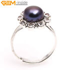 White Gold Plated Sun Shape Freshwater Pearls Ring Jewelry Charm Mother's Day