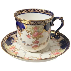 Taza de té vintage platillo Maple & Co tamaño Demitasse Bisto Inglaterra azul cobalto dorado - Imagen 1 de 6