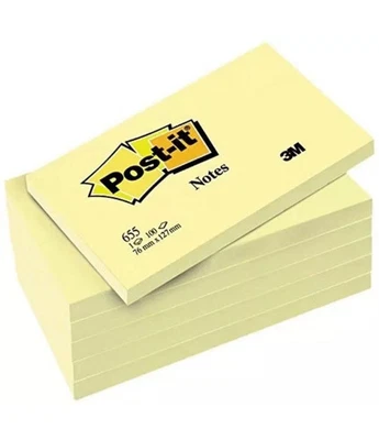 Post-It 76mm x 127mm Sticky Notes 655 3M Genuine Assorted 100 Sheet Pack of 6 - Image 1 of 4