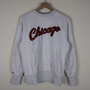 Chicago Bulls Embroidered Spell Out Mitchell & Ness Sweatshirt Gray Medium 21x26 - Picture 1 of 17
