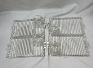 Vtg 1950 Hazel Atlas Snack, Sip & Smoke Set Ball & Rib Luncheon Trays Cups Set/4 - Picture 1 of 7