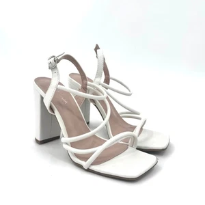 TOP MODA Women's White Strappy Block Heels Buckle Square Toe Sandals Size 7 - Picture 1 of 13