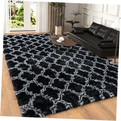 Alfombras de área 5x7 para sala de estar, alfombras gruesas de felpa para niño y 5x7 pies negras Foto 1 de 4