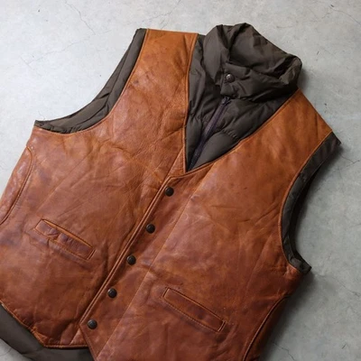 Vintage 70'S SCHOTT Leather Switching Down Vest Made in USA Men Size 44 Vintage - Image 1 of 4
