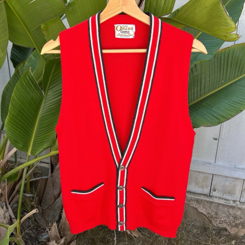 Chaleco Orlon Campus Luxury Line Vintage Años 60 Rojo Negro Blanco Mediano S/M Foto 1 de 3