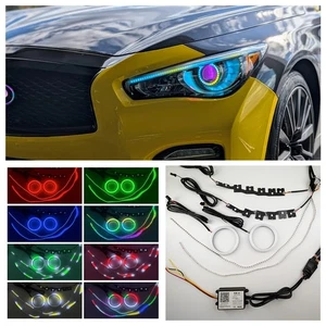 For Infiniti 14-21 Q50 RGBW DRL Boards Strip Light Halo Ring Front Grill Emblem - Picture 1 of 17