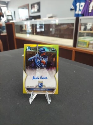 2023 Bowman - Chrome Prospect Autographs Austin Charles #CPA-AC Yellow Refractor - Image 1 of 2