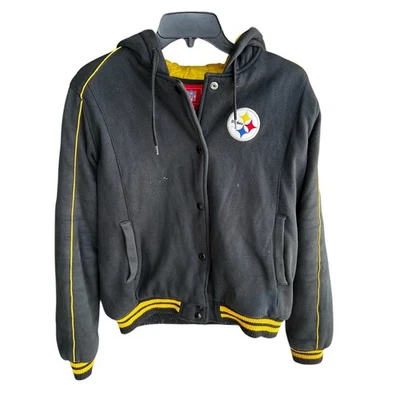 STEELERS NFL para ella acolchada universitaria amarilla negra cremallera completa sudadera con capucha chaqueta talla XL Foto 1 de 4