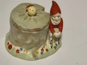 Art Deco C.1930 Crown Devon England Ceramic Pixie & Tree Stump Preserve Pot - Picture 1 of 17