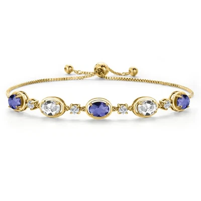 18K Yellow Gold Plated Silver Blue Iolite and White Created Sapphire and - Image 1 of 4