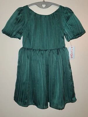 NEW GIRLS CAT & JACK GREEN GOLD SATIN DRESS SIZE XS 4-5 - Image 1 of 4