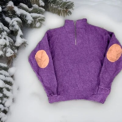 Vintage REI wool sweater purple men’s sz m elbow patch genuine leather - Image 1 of 4
