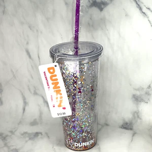 Dunkin Donuts 24oz Clear Glitter Valentines Day Tumbler **FREE GIFT W/PURCHASE** - Picture 1 of 8