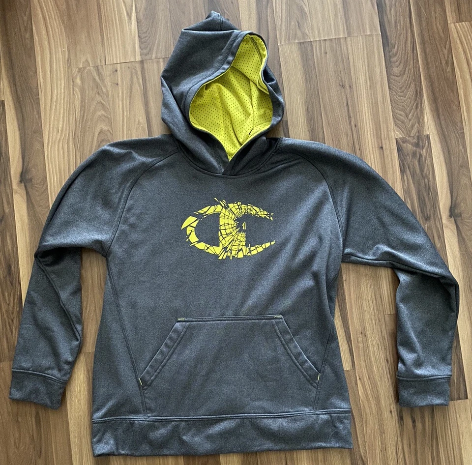 Champion Sudadera con Capucha Niños Jóvenes Sudadera Grande Pullover Gris Amarillo Fluorescente Usada en Excelente Condición Foto 1 de 4