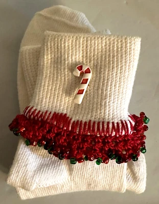 Girls White Bobby Socks with Christmas accents sewed on Size Med NEW - Image 1 of 4