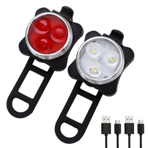 Mini Bicycle LED Head & Tail Light Set MTB Bike Front Rear Lamp USB Rechargeable - Picture 1 of 10