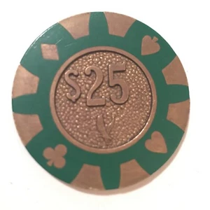 Ficha de latón con fichas de casino de $25 Viejas Valley California CA juego de cartas de póker de colección antiguo - Imagen 1 de 5