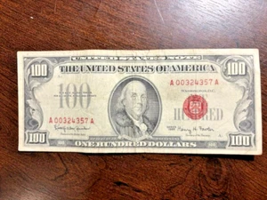 1966 One Hundred Dollar Bill $100 Red Seal Note A 00324357 A - Picture 1 of 2