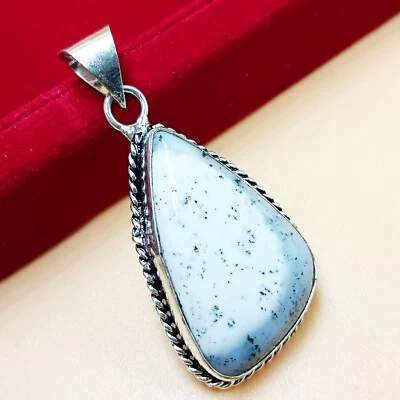 Pingente hippie folheado a prata esterlina 925 pedra preciosa opala dendrita presente feito à mão - Imagem 1 de 2