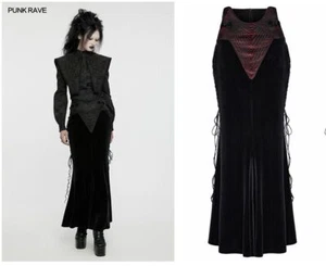Falda Punk Rave Mujer Negra Gótica Punk Retro Bordada Terciopelo Cola de Pescado - Imagen 1 de 23
