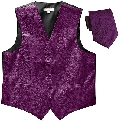 New Men's Formal Vest Tuxedo Waistcoat_necktie paisley pattern wedding purple - Image 1 of 4