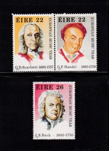 IRELAND #618-620 MNH EUROPEAN MUSIC YEAR COMPOSERS: SCARLETTI, HANDEL & BACH - Picture 1 of 1