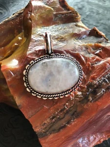 Iridescent Moonstone Pendant 1.5" Flower Petal Motif Artisan Southwest - Picture 1 of 3