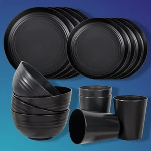 Wheat Straw Dinnerware Set for 4, Unbreakable Black Plates, Bowls & Cups - Picture 1 of 8